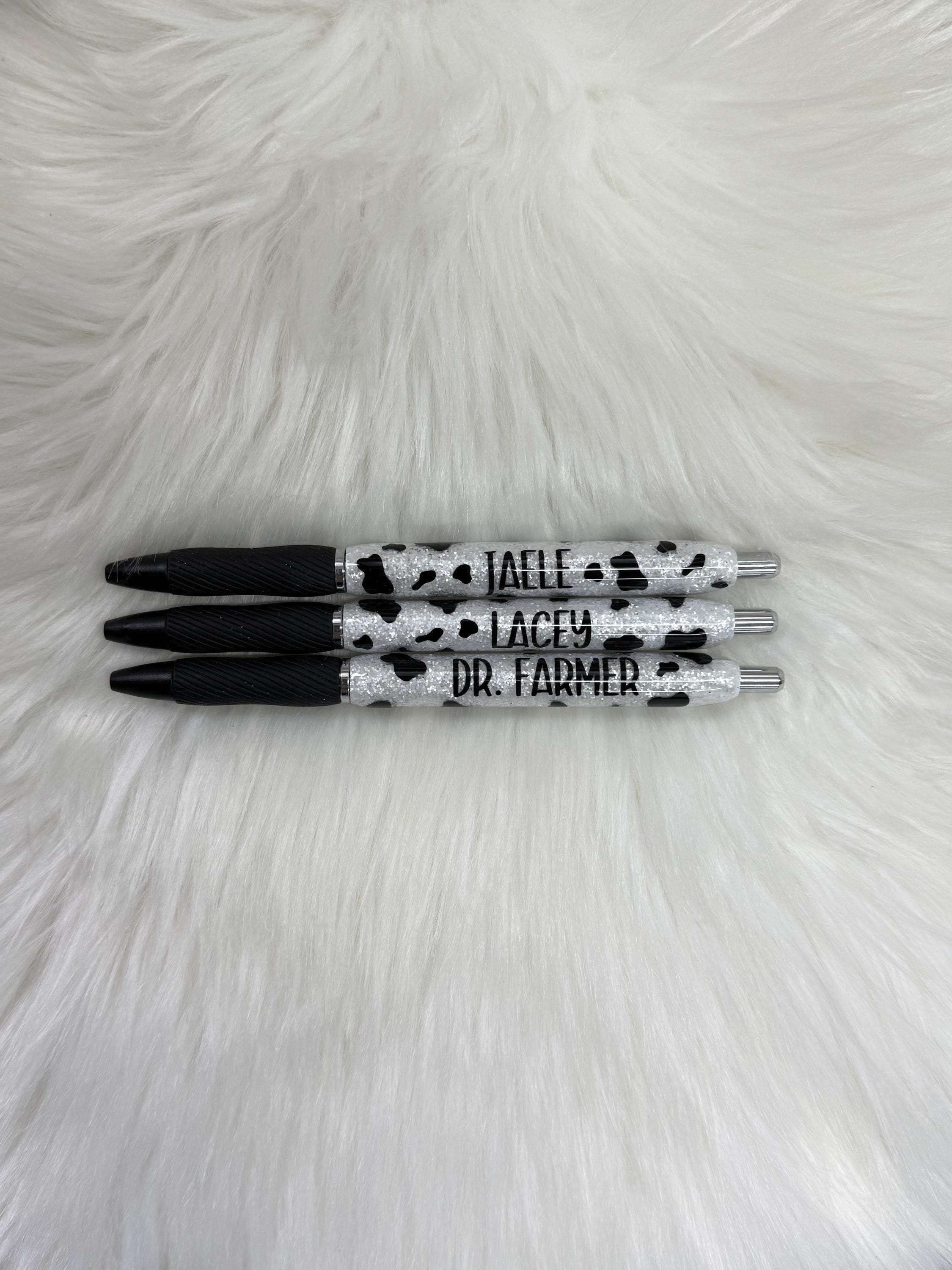 Cow Sharpie S-Gel Personalized Epoxy Glitter Black Ink Pen with Grip: Refillable