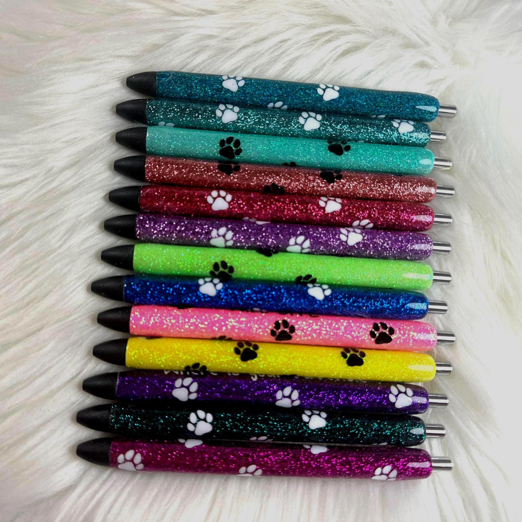 Vet Paw Print Cat/Dog Personalized Epoxy Glitter Black Ink Pen: Refillable