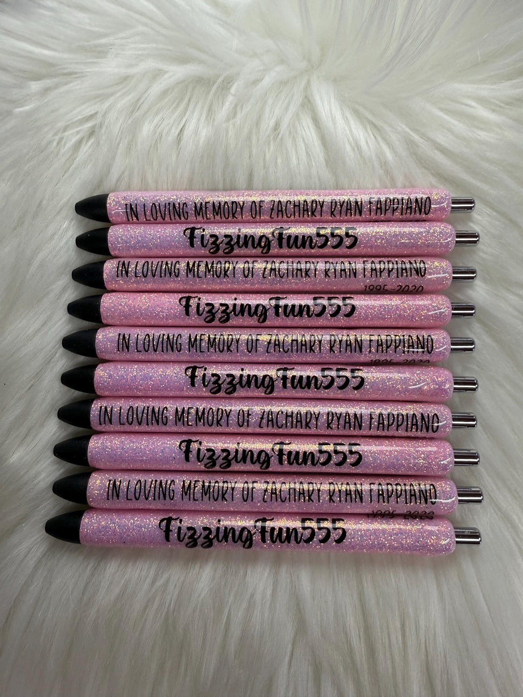 In Loving Memory Personalized Epoxy Glitter Black Ink Pen: Refillable